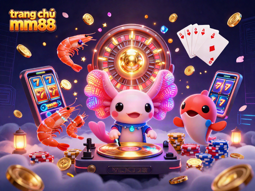 Experience the vibrant energy of trang chủ mm88 with neon characters celebrating casino games.