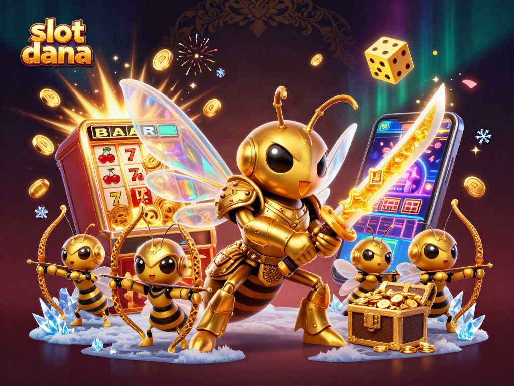 Engage with slot dana through a vibrant 3D illustration featuring golden hornets and a jackpot burst.