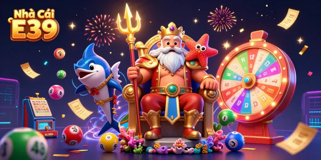 Engage with thrilling games at Nhà Cái E39 featuring vibrant casino elements and characters.
