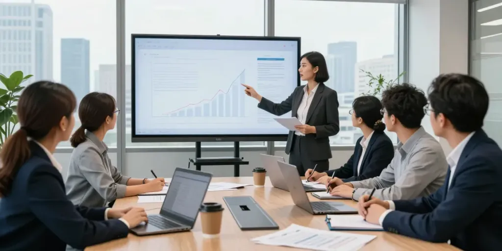 Diverse team in a corporate office discussing business accounting services and strategies.