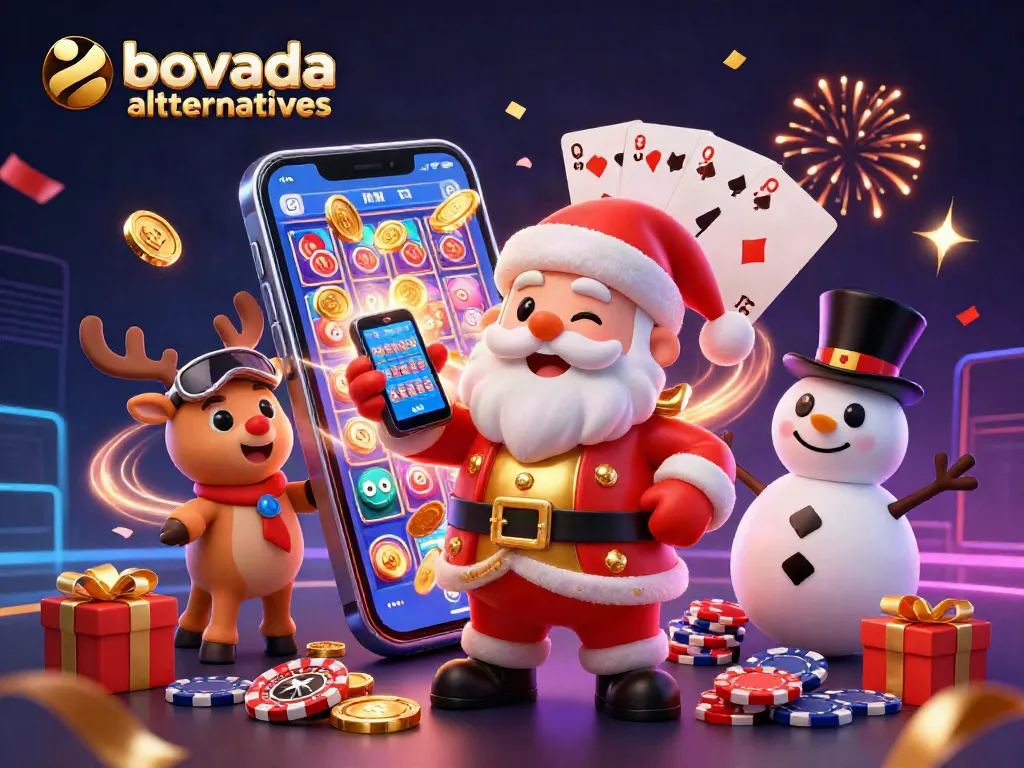 Experience thrilling bovada alternatives with a festive casino scene featuring Santa and friends!