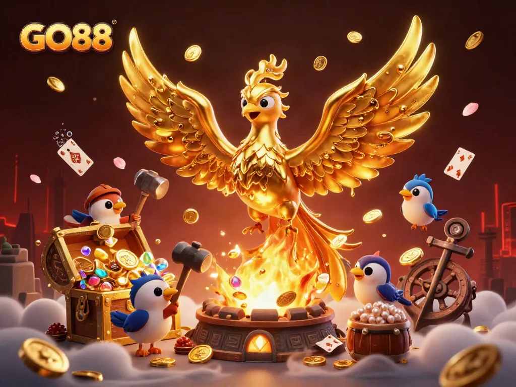 Experience excitement at GO88 with a molten phoenix and explosive treasure, showcasing the thrill of online gaming.