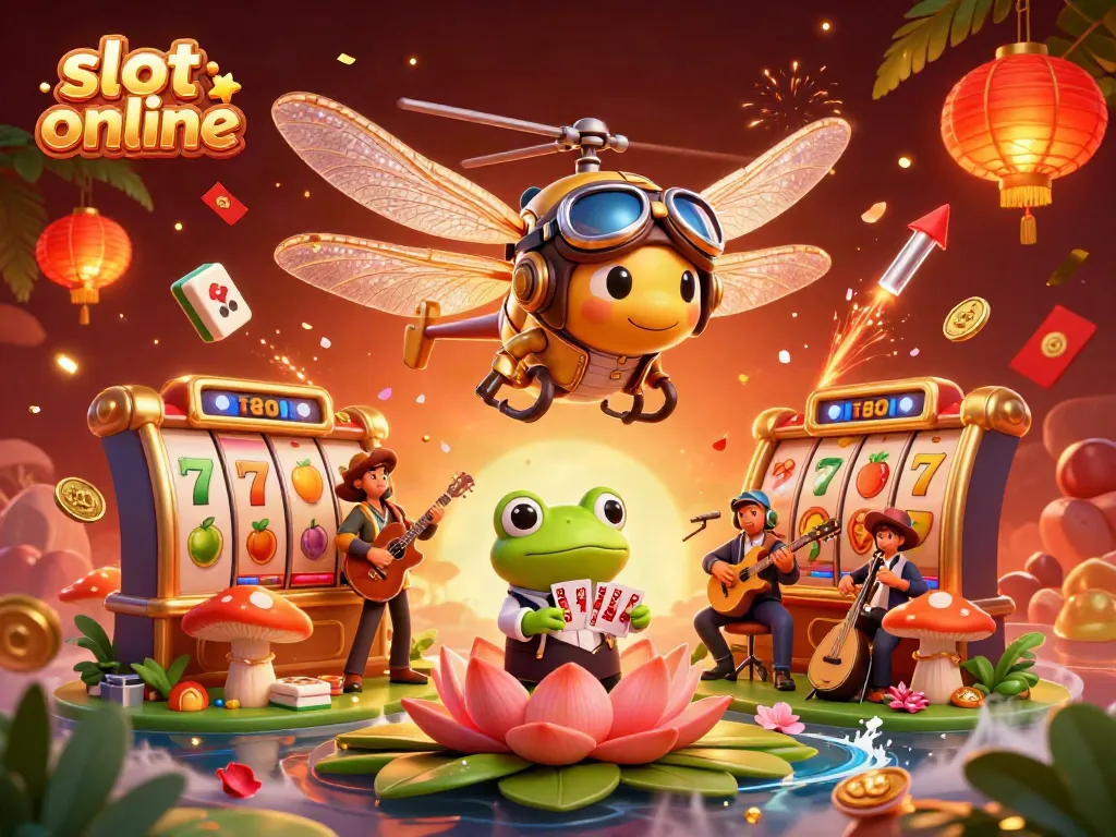 Engage in exciting slot online gameplay with vibrant characters and dynamic casino elements.