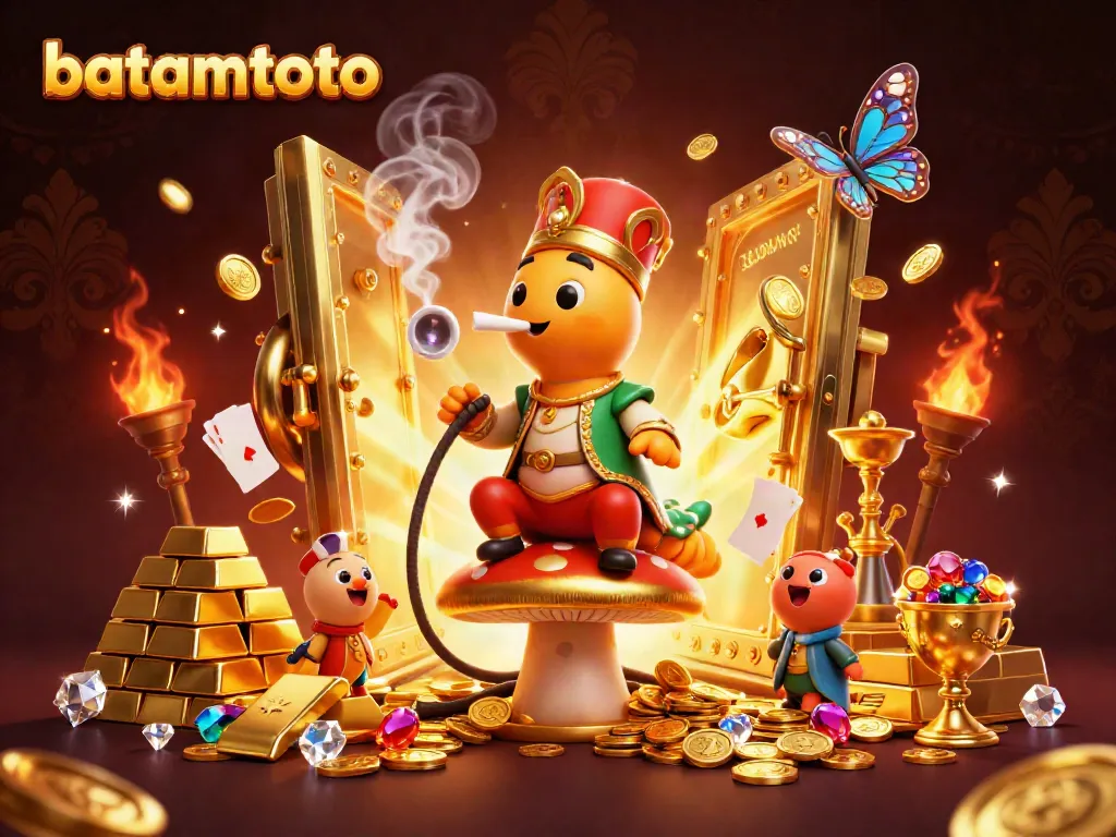 Experience the thrill of batamtoto with an artistic 3D scene of a magical caterpillar and jewels.