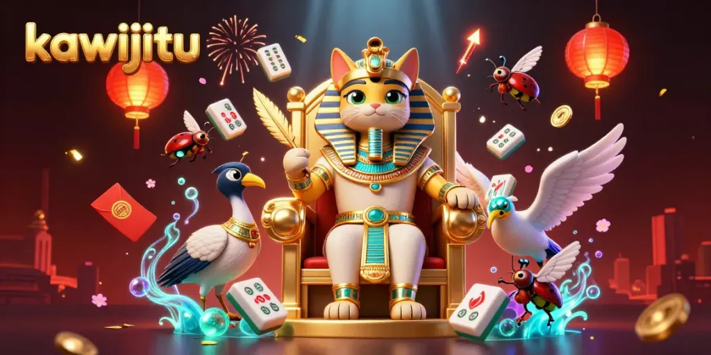 Experience kawijitu's thrilling 3D Egyptian casino illustration filled with vibrant elements and rich details.