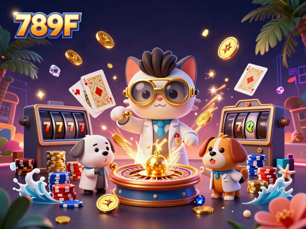 Experience thrilling casino adventures at 789F with a vibrant illustration of exciting games and rewards.