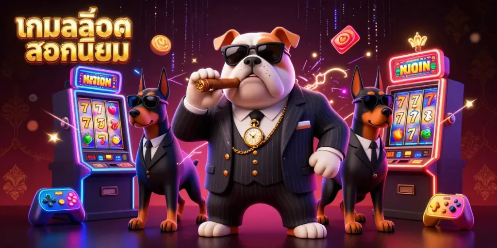 Experience vibrant เกมสล็อตยอดนิยม with animated slot machines and characters in a dynamic casino scene.
