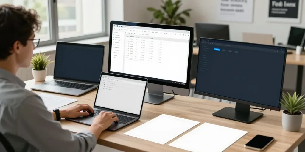 Tax professional utilizing branded professional tax software in a modern office