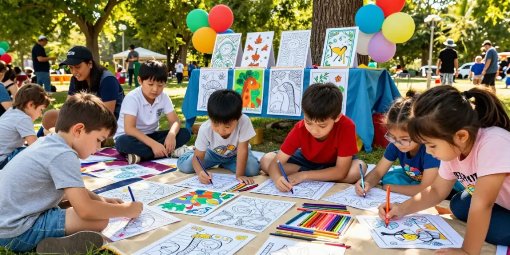 Families enjoying outdoor coloring activities with freecoloringsheets.net resources, showcasing creativity and community.