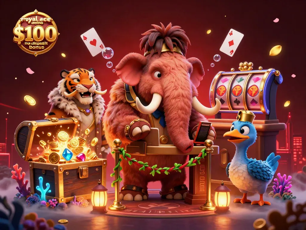 Experience the thrill of winning with the royal ace casino $100 no deposit bonus amidst vibrant gaming elements.