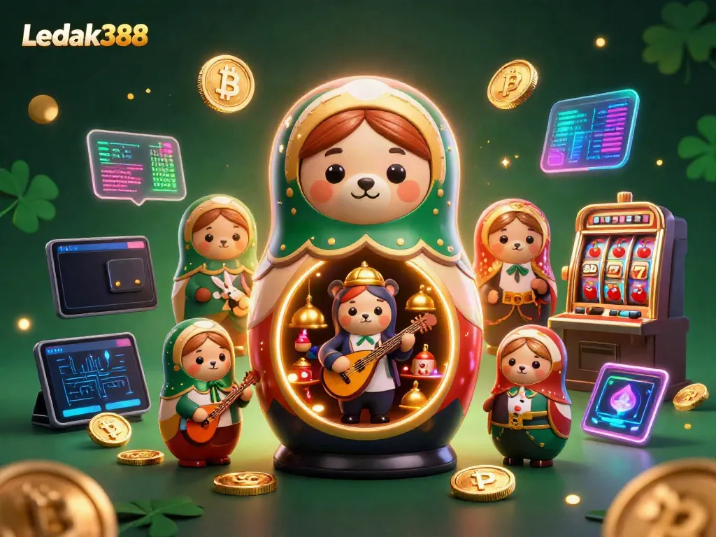 Experience winning opportunities with Ledak388's vibrant casino-themed illustration featuring animated characters.