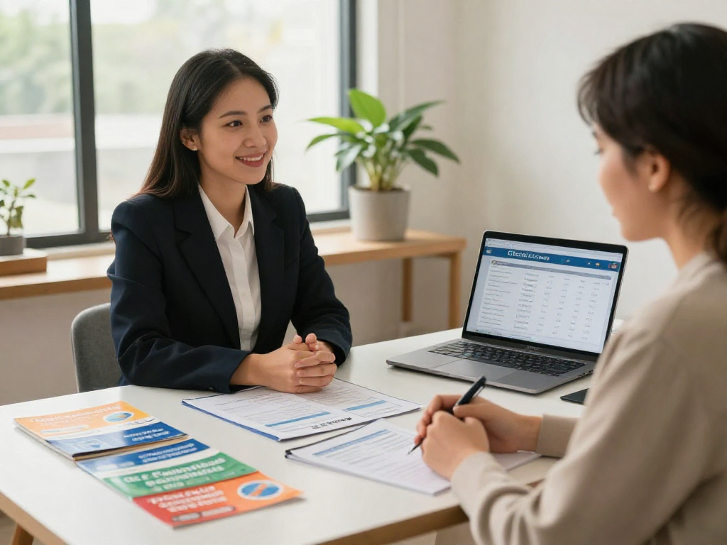 Financial counselor discussing credit consolidation options with a client in a welcoming office environment.