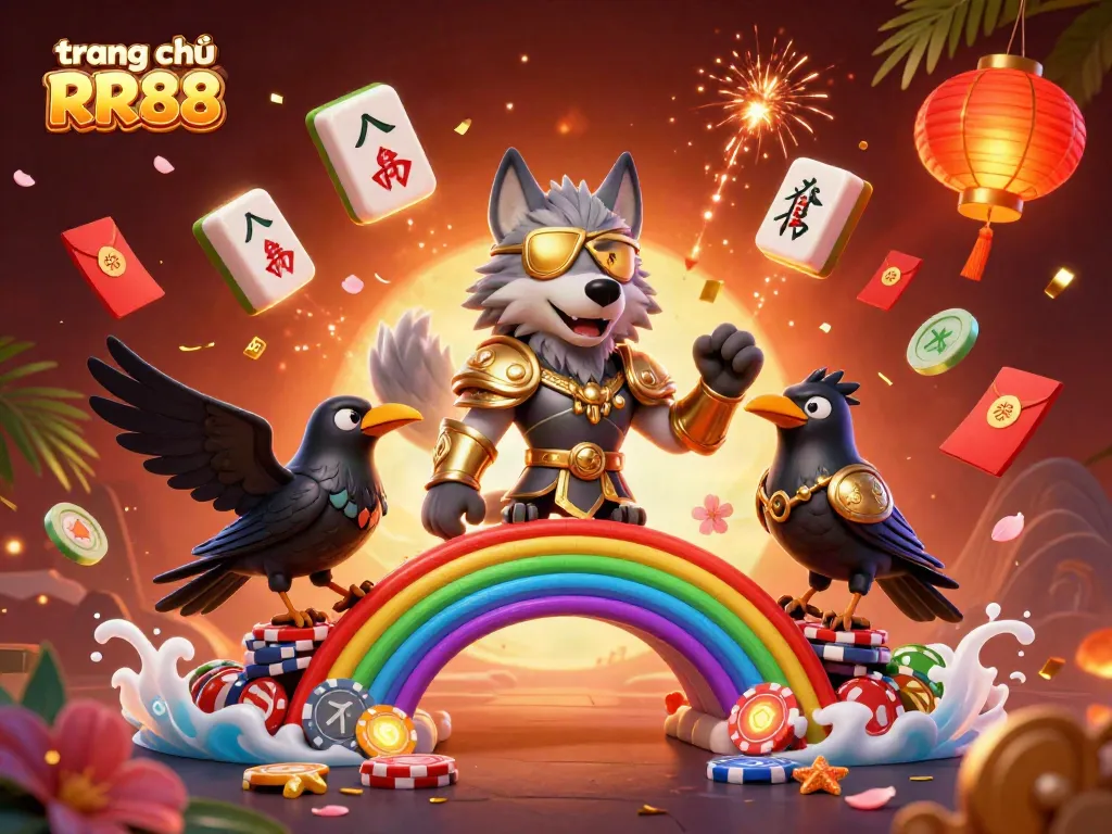 Experience thrilling gameplay at trang chủ RR88 with dynamic casino chip bridge and vibrant decorations.