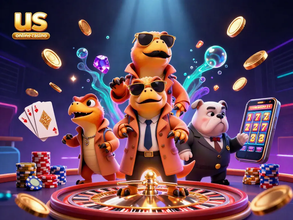 Experience the excitement of us online casino with raptors in a trench coat entering a VIP lounge.